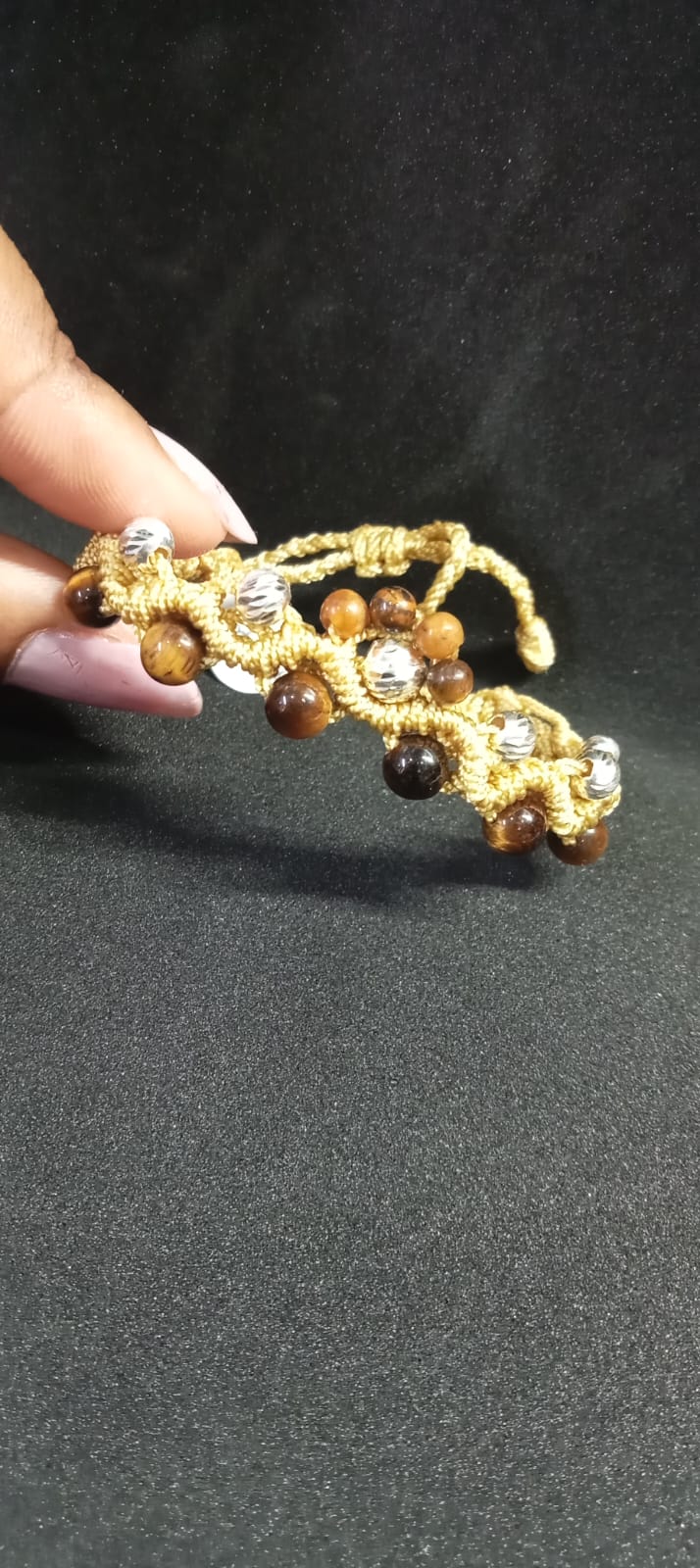 Pulsera Tejida Ojo de Tigre - Fuerza dorada - joyería artesanal FACET
