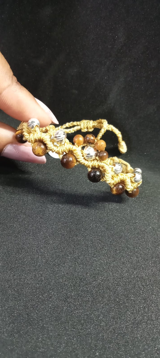 Pulsera Tejida Ojo de Tigre - Fuerza dorada - joyería artesanal FACET